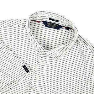 Polo Golf Ralph Lauren Shirt Men Large White Blue Striped Stretch Lisle Stretch